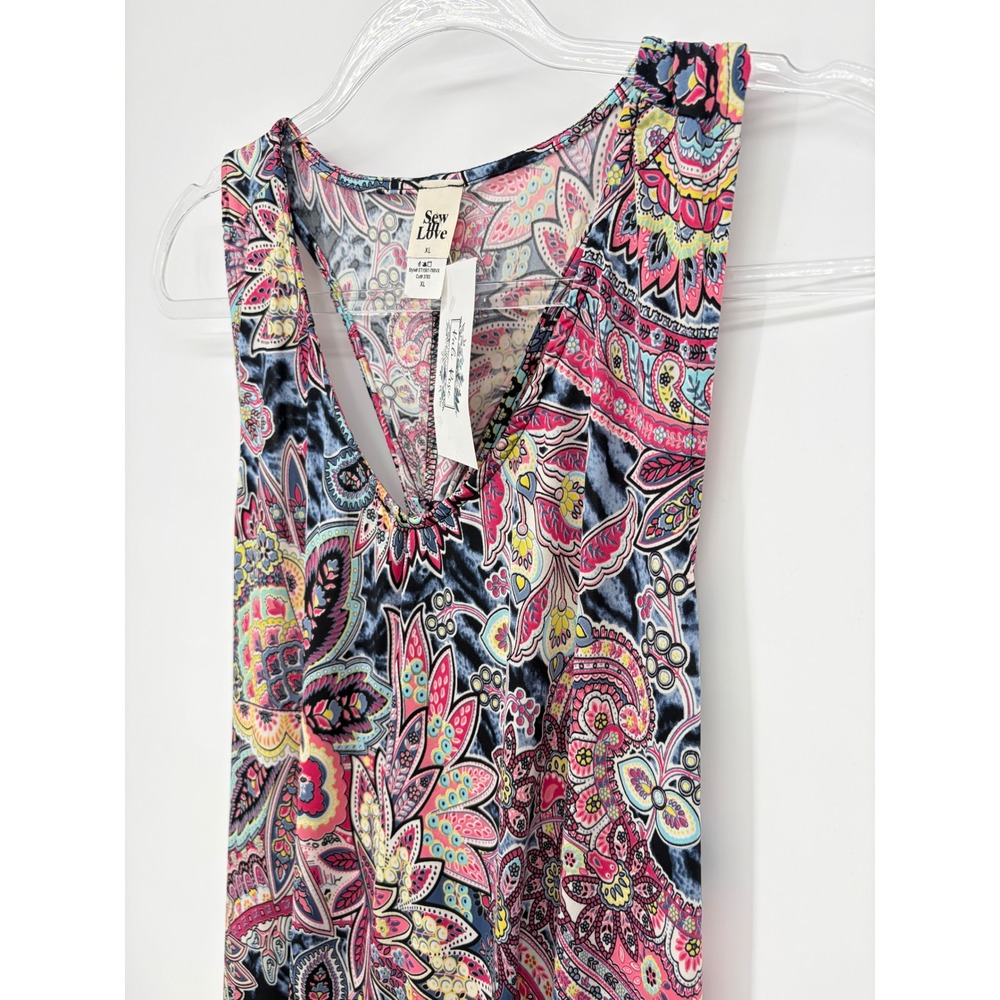 Sew In Love Paisley Tunic Tank Top Womens XL Pink Black V Neck Sleeveless Boho